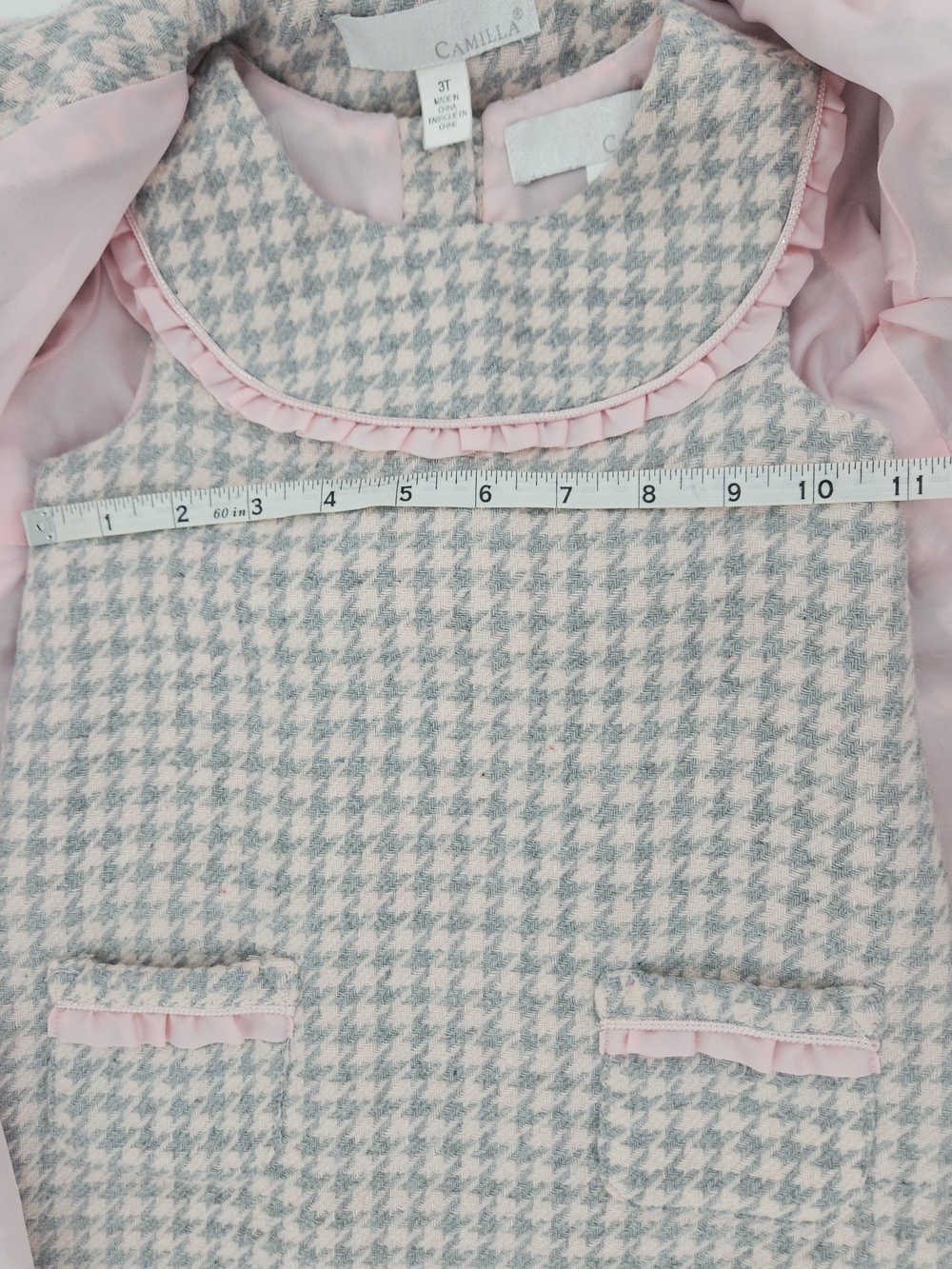Camilla Girls 2 Piece Houndstooth Coat & Dress Set Pink Grey Size 3T - Picture 6 of 7